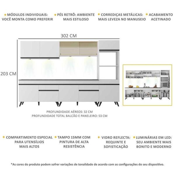 Imagem de Armário de Cozinha Completa 5 peças com Leds MP2014.964 Veneza Up Multimóveis Branco