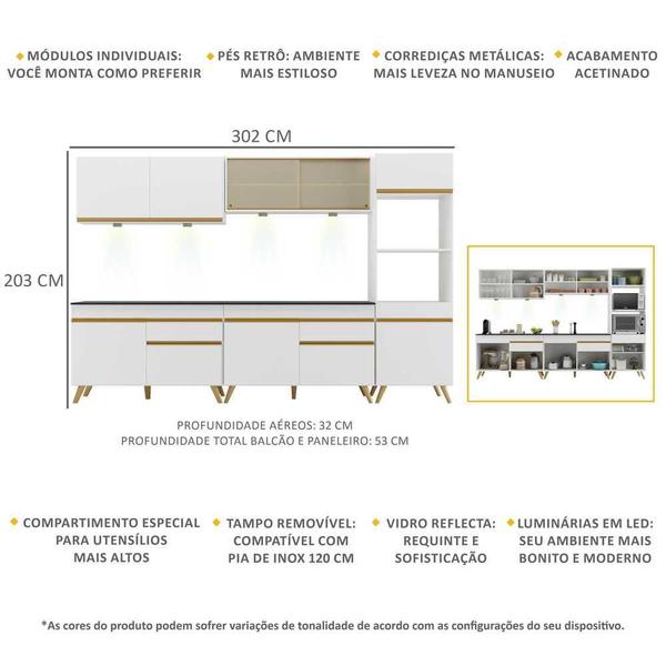 Imagem de Armário de Cozinha Completa 5 peças com Leds MP2014 Veneza Up Multimóveis Branca