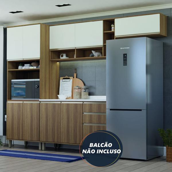 Imagem de Armário de Cozinha Completa 7 Portas Nicho Para Micro Ondas Madeirado/Areia Diana Luciane