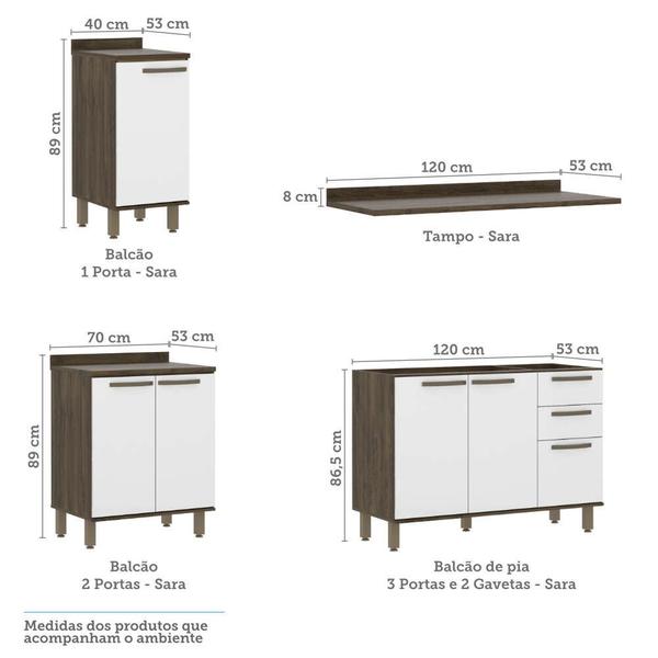 Imagem de Armário de Cozinha Completa com 7 Peças e Tampo Sara Luciane Móveis