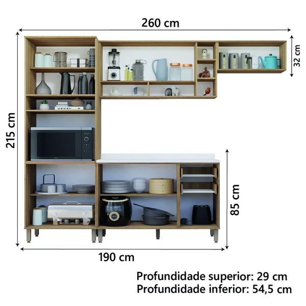 Imagem de Armário de Cozinha Completa Com Balcão 10 Portas 2 Gavetas Com Nicho Para Micro Ondas Areia/Madeirado Diana Luciane