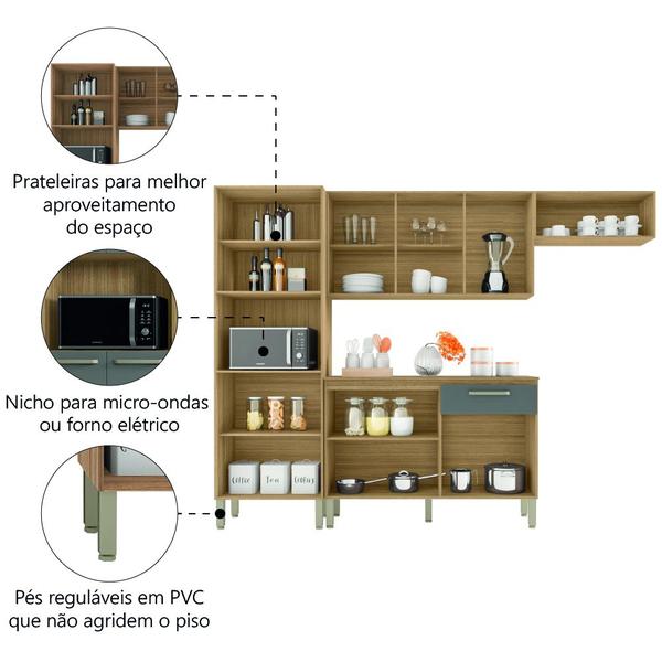 Imagem de Armário de Cozinha Completa Com Balcão 12 Portas 1 Gaveta 2,50m Versalhes Freijó / Grafite Kit's Paraná