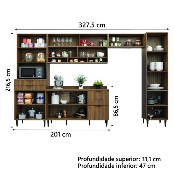 Imagem de Armário de Cozinha Completa Com Balcão Nicho Para Micro Ondas 11 Portas 5 Gavetas Paris Nogal/Verde Batrol