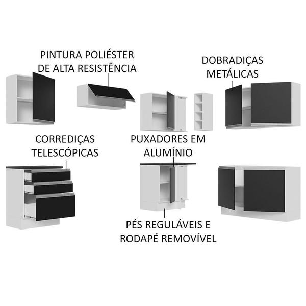 Imagem de Armário de Cozinha Completa de Canto 100% MDF 409cm Branco/Preto Acordes Madesa 01