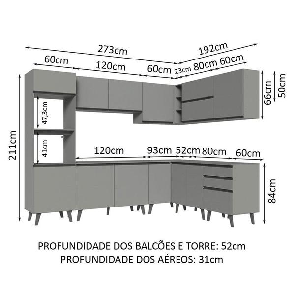 Imagem de Armário de Cozinha Completa de Canto 465cm Cinza Nice Madesa 01