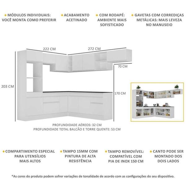 Imagem de Armário de Cozinha Completa de Canto com Rodapé Veneza Multimóveis MP2083.891 Branco