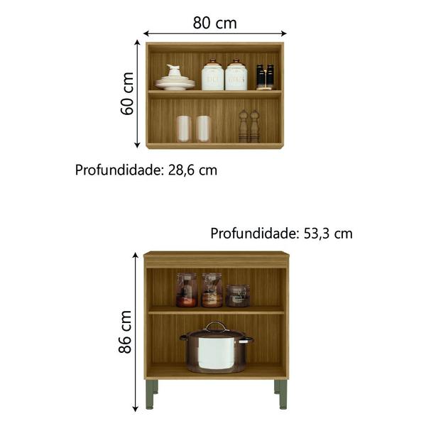 Imagem de Armário De Cozinha Completa e Lavanderia Com Balcão Ametista Kits Paraná 4 Portas 0,80m Madeirado/ Branco