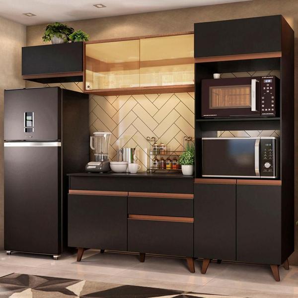 Armário de Cozinha Completa Madesa Reims 260001 com Balcão e Tampo - Preto/Rustic Armário de Cozinha Completa Madesa Reims 260001 com Balcão e Tampo - Preto/Rustic