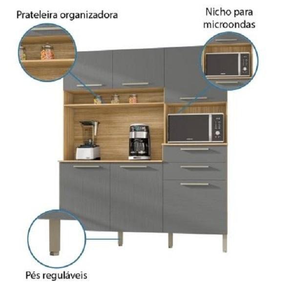 Imagem de Armário de Cozinha Completa Montesa 6 Portas 2 Gavetas Freijó / Grafite
