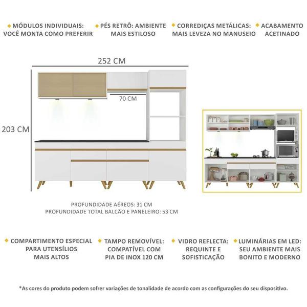 Imagem de Armário de Cozinha Completa Multimóveis Veneza Up FG2037 com Leds e Balcão Branca