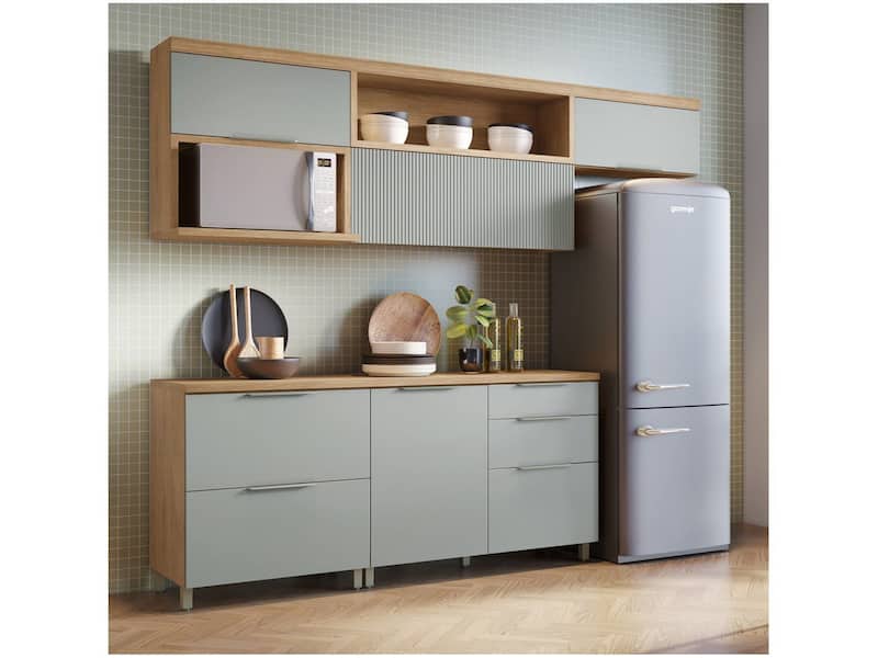 Armário de Cozinha Completa Nesher Duquesa 100% MDF com Balcão 5 Portas 4 Gavetas