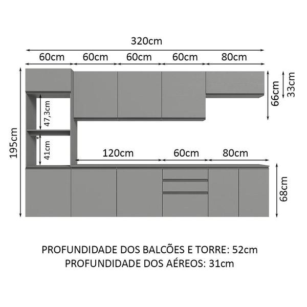 Imagem de Armário de Cozinha Completa Suspenso 320cm Cinza Nice Madesa 07