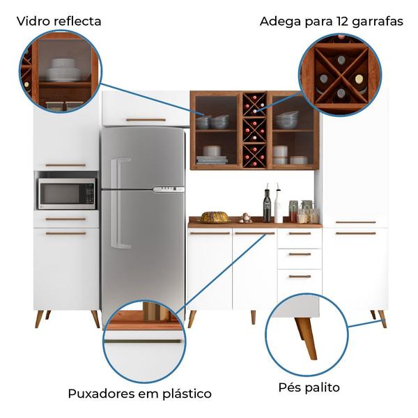 Imagem de Armário De Cozinha Completa Vidro Reflecta Com Adega 9 Portas 4 Gavetas Favorita Branco / Nature