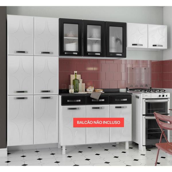 Imagem de Armário de Cozinha de Aço Compacta 3 Peças Amanda Multimóveis CR6067 Branco/Preto