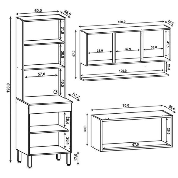 Imagem de Armário de Cozinha Modulada 3 Peças Lina01 K02 Gris/Freijó - Mpozenato