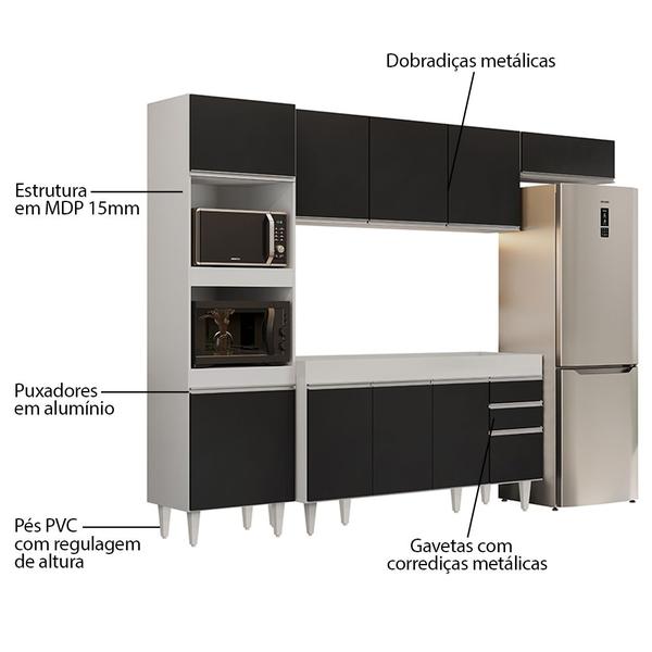 Imagem de Armário de Cozinha Modulada 4 Peças CP10 Balcão Branco/Preto - Lumil