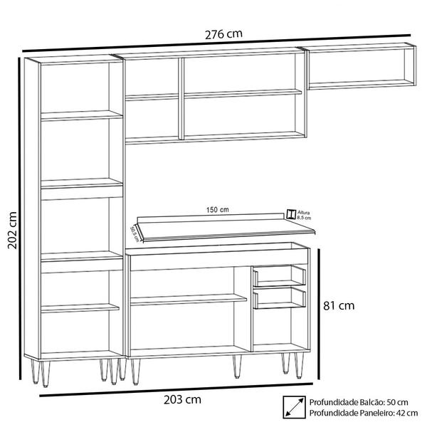 Imagem de Armário de Cozinha Modulada 4 Peças CP11 Balcão com Tampo Preto - Lumil