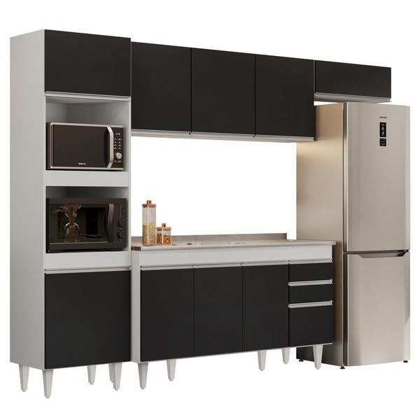 Imagem de Armário de Cozinha Modulada 4 Peças CP12 Balcão com Pia Inox Branco/Preto - Lumil