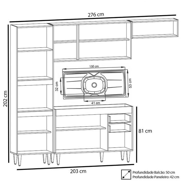 Imagem de Armário de Cozinha Modulada 4 Peças CP12 Balcão com Pia Inox Branco/Preto - Lumil