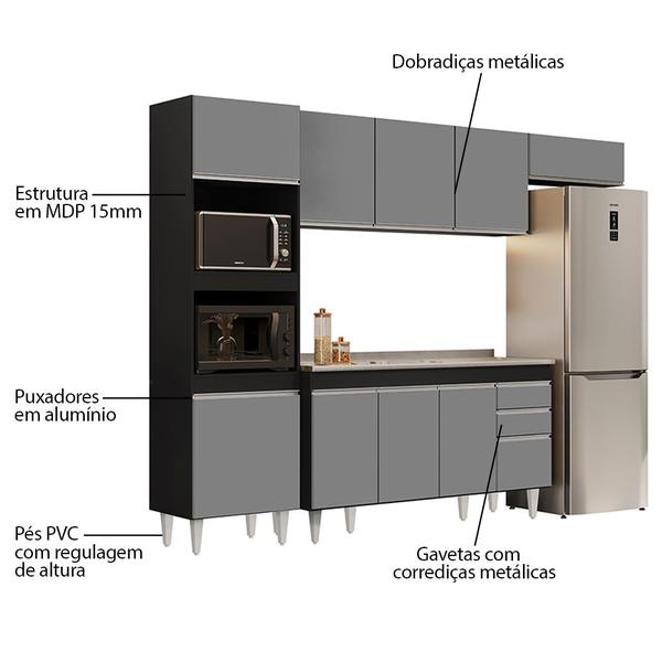 Imagem de Armário de Cozinha Modulada 4 Peças CP12 Balcão com Pia Inox Preto/Cinza - Lumil