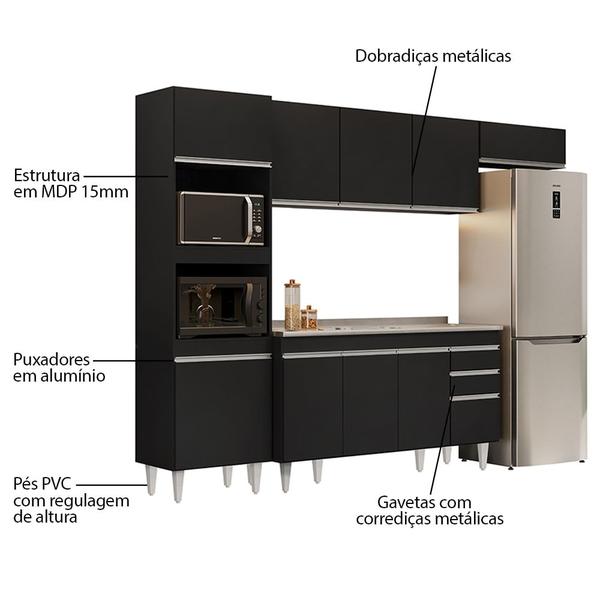 Imagem de Armário de Cozinha Modulada 4 Peças CP12 com Pia Inox Preto - Lumil