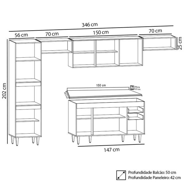 Imagem de Armário de Cozinha Modulada 5 Peças CP14 Balcão com Tampo Branco/Preto - Lumil