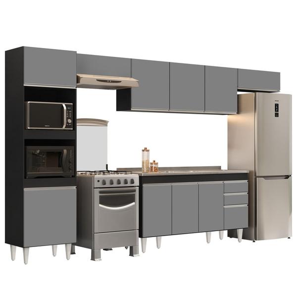 Imagem de Armário de Cozinha Modulada 5 Peças CP15 Balcão com Pia Inox Preto/Cinza - Lumil