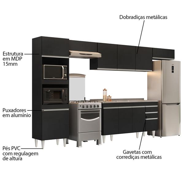 Imagem de Armário de Cozinha Modulada 5 Peças CP15 Balcão com Pia Inox Preto - Lumil