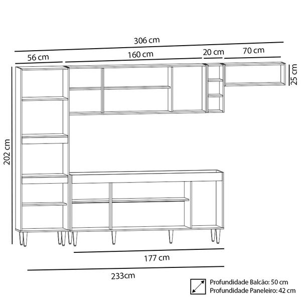 Imagem de Armário de Cozinha Modulada 5 Peças CP16 Balcão Castanho/Preto - Lumil