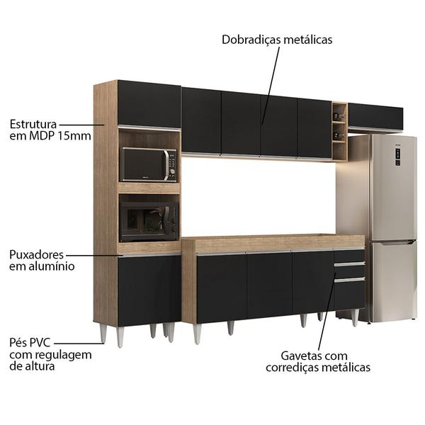 Imagem de Armário de Cozinha Modulada 5 Peças CP16 Balcão Castanho/Preto - Lumil