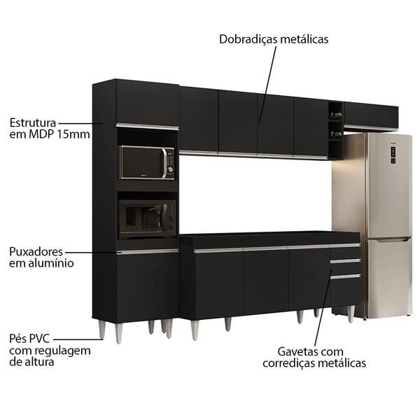 Imagem de Armário de Cozinha Modulada 5 Peças CP16 Balcão Preto - Lumil