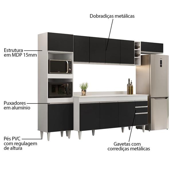 Imagem de Armário de Cozinha Modulada 5 Peças CP17 Balcão com Tampo Branco/Preto - Lumil