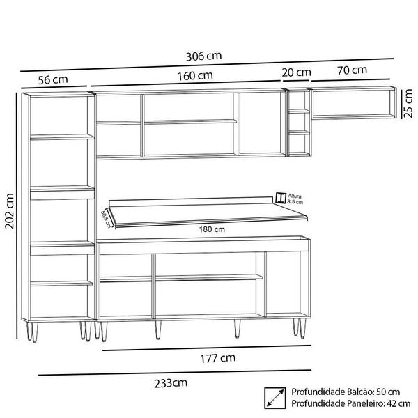 Imagem de Armário De Cozinha Modulada 5 Peças Cp17 Balcão Com Tampo Castanho/cinza - Lumil