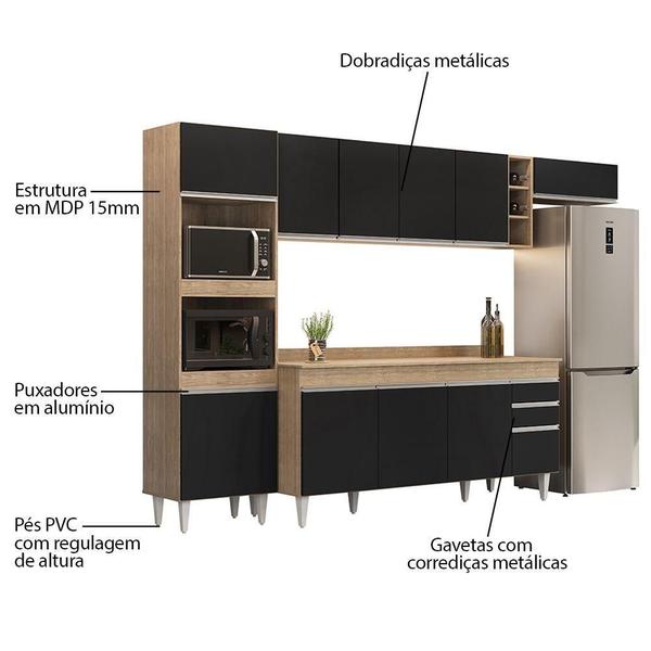 Imagem de Armário De Cozinha Modulada 5 Peças Cp17 Balcão Com Tampo Castanho/preto - Lumil