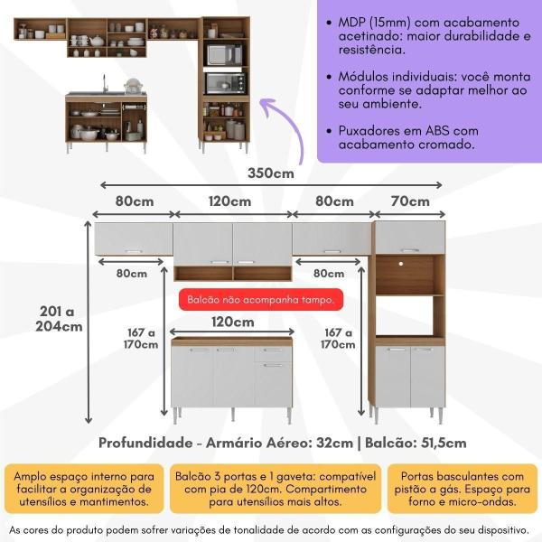 Imagem de Armário de Cozinha Modulada com Balcão de Pia e Torre Quente Paris Multimóveis MP2224