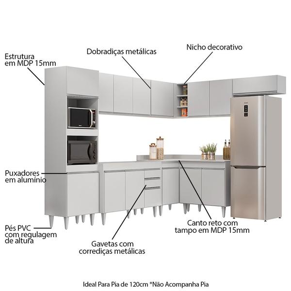 Armário de Cozinha Modulada de Canto 8 Peças CP01 Balcão Branco - Lumil - Lumil Móveis Imagem de Armário de Cozinha Modulada de Canto 8 Peças CP01 Balcão Branco - Lumil