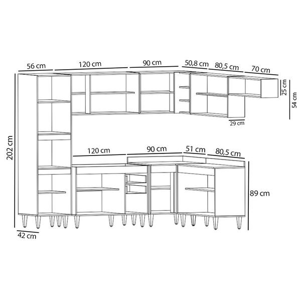 Imagem de Armário de Cozinha Modulada de Canto 8 Peças CP01 Balcão Castanho/Preto - Lumil