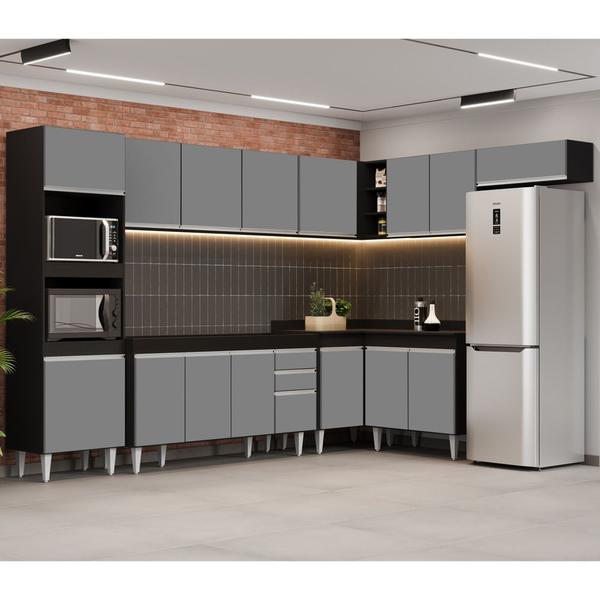 Imagem de Armário de Cozinha Modulada de Canto 8 Peças CP07 Balcão Preto/Cinza - Lumil