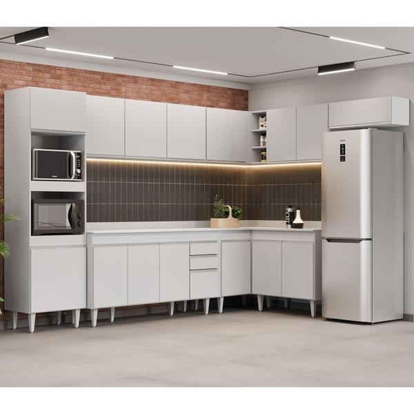 Imagem de Armário de Cozinha Modulada de Canto 8 Peças CP08 Balcão com Tampo Branco - Lumil