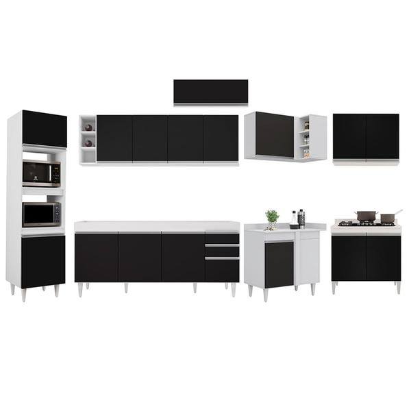 Imagem de Armário de Cozinha Modulada de Canto 9 Peças CP04 Balcão Branco/Preto - Lumil