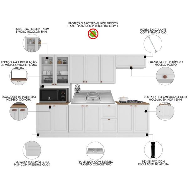 Imagem de Armário de Cozinha Modulado 5 Peças Com Pia Inox CJ2 Duna P09 Branco - Mpozenato