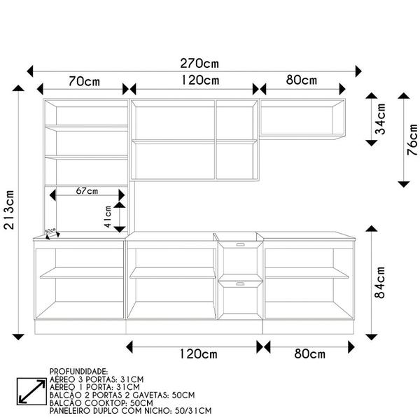 Imagem de Armário de Cozinha Modulado 5 Peças Com Pia Inox CJ2 Duna P09 Branco - Mpozenato