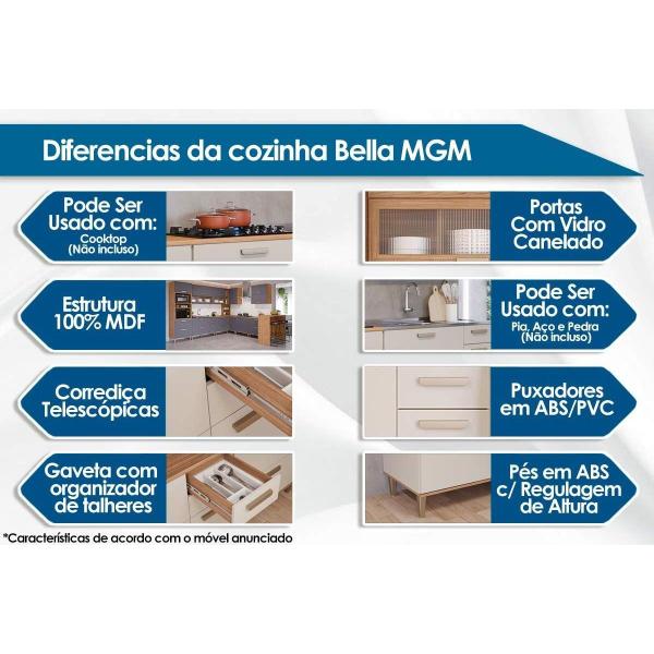 Imagem de Armário de Cozinha Modulado Bella c/2 Portas Basculantes c/1 Vidro 120 cm Freijo - MGM