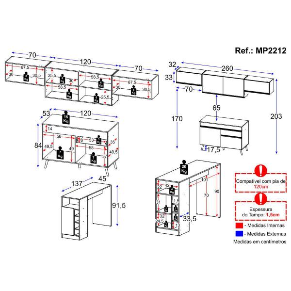 Imagem de Armário de Cozinha Modulado com Bancada Veneza Multimóveis MP2212