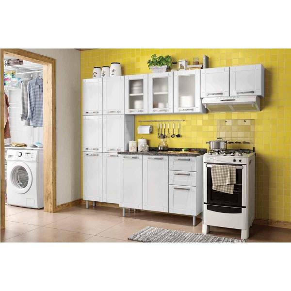 Imagem de Armário de Cozinha Modulado  Múltipla 6010 3 Portas c/ Vidro Branco/Preto - Bertolini