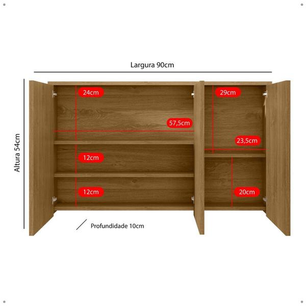 Imagem de Armário Espelheira Banheiro Trindade 3 Portas com Amortecedor Madeirada Madeirado