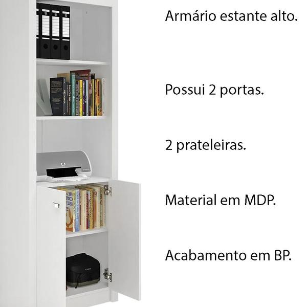 Imagem de Armário Estante Alto para Escritório Home Office ME4110 MDP Branco G69 - Gran Belo