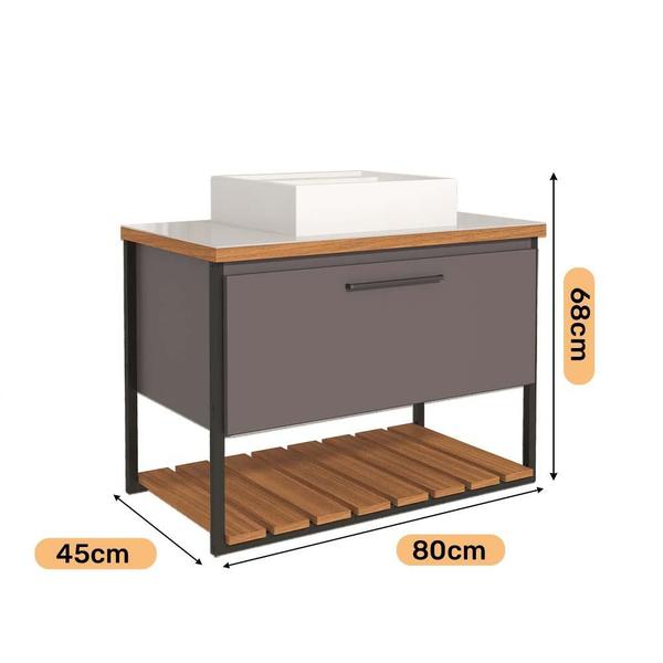 Armario Gabinete Banheiro 80cm em MDF com Cuba Caribe MGM Titanio Imagem de Armario Gabinete Banheiro 80cm em MDF com Cuba Caribe MGM Titanio
