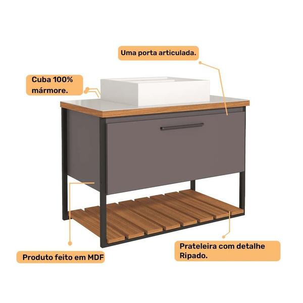 Armario Gabinete Banheiro 80cm em MDF com Cuba Caribe MGM Titanio Imagem de Armario Gabinete Banheiro 80cm em MDF com Cuba Caribe MGM Titanio