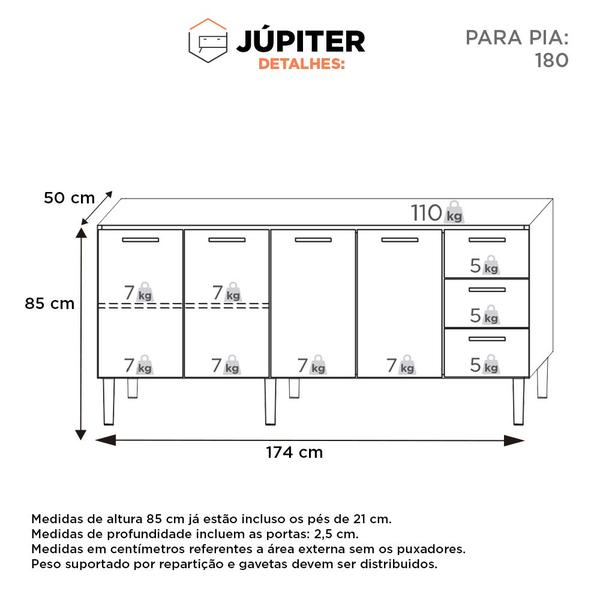 Imagem de Armário Gabinete Cozinha em Aço Júpiter 180 3 Gavetas Branco - Cozimax